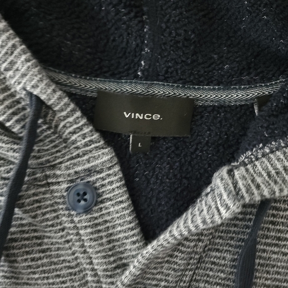 Vince Men's Stripe Beach Terry Hooded Henley Sweatshirt Coastal/Leche - Picture 4 of 9